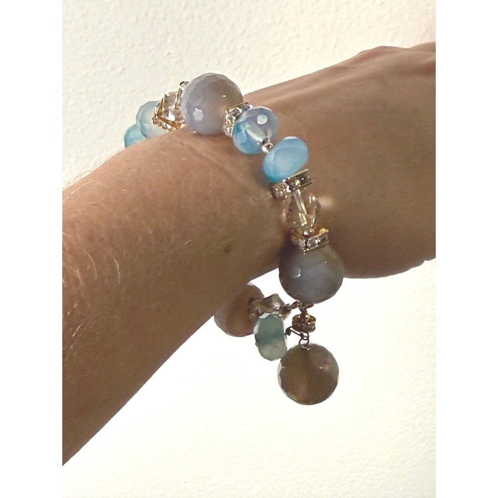 chunky bracelet semiprecious blue purple rhinestone luxury look adjustable boho